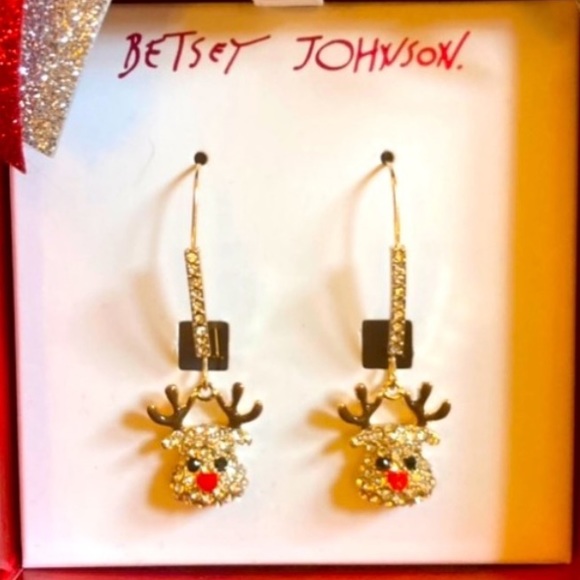 New BETSEY JOHNSON Reindeer Dangle Earrings - Picture 7 of 8